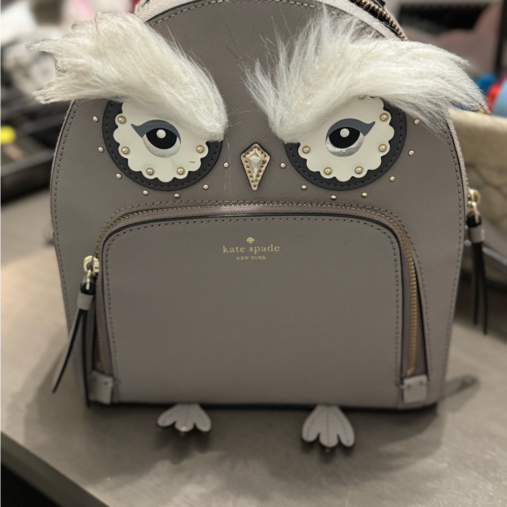 Kate Spade Gray Owl Backpack with White Accents